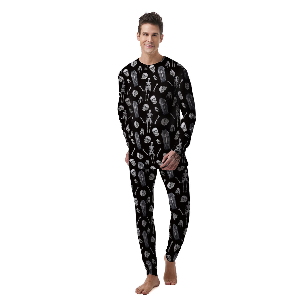 Coffin White And Black Print Pattern Men's Pajamas-grizzshop