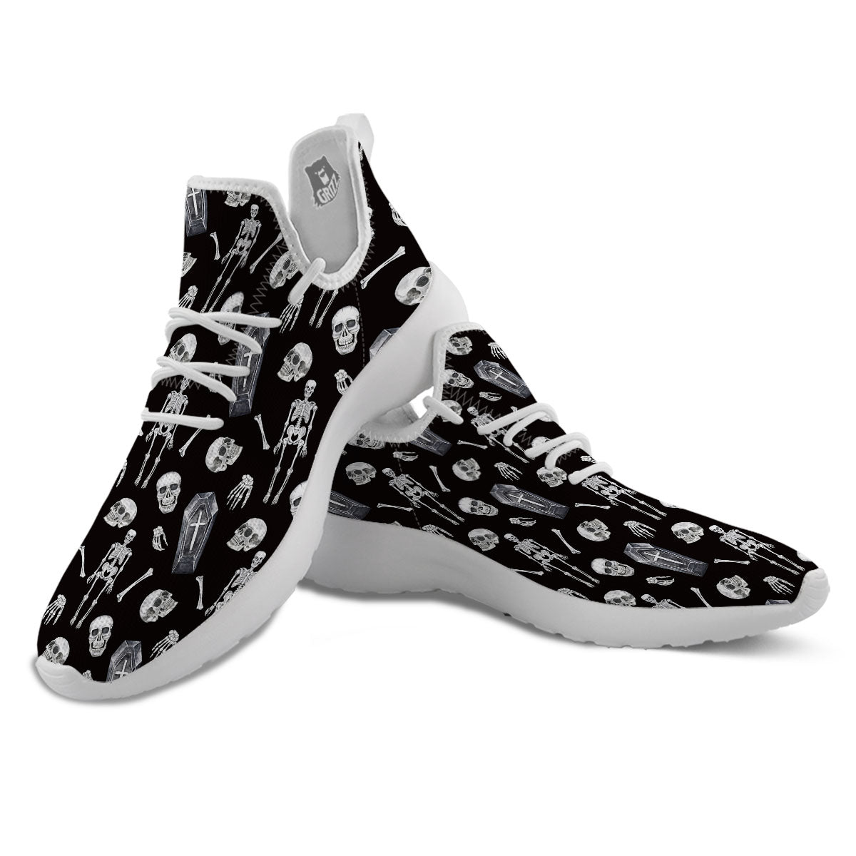 Coffin White And Black Print Pattern White Athletic Shoes-grizzshop