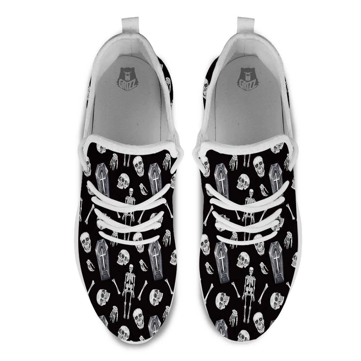 Coffin White And Black Print Pattern White Athletic Shoes-grizzshop