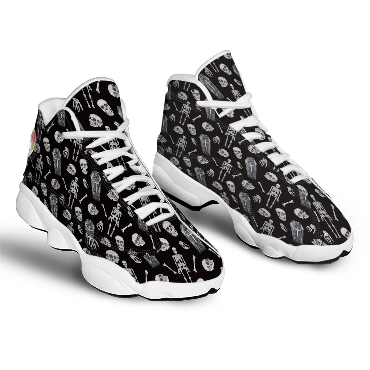 Coffin White And Black Print Pattern White Basketball Shoes-grizzshop