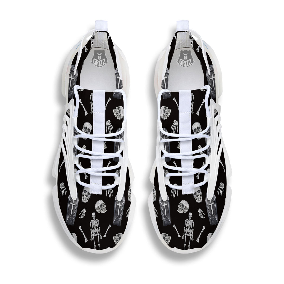 Coffin White And Black Print Pattern White Gym Shoes-grizzshop