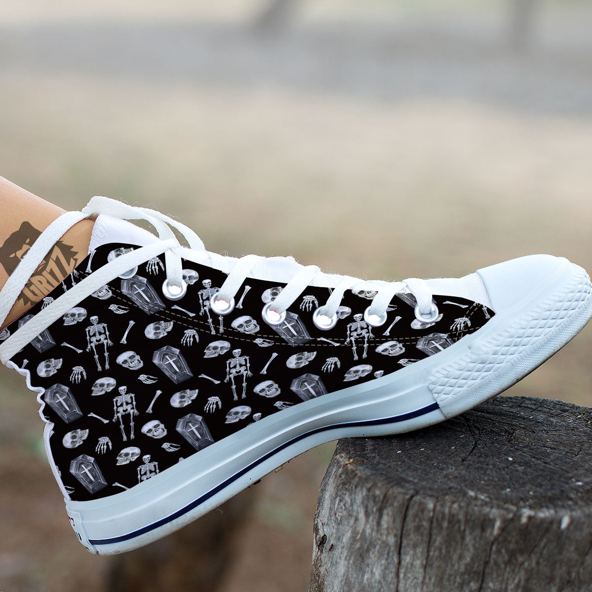 Coffin White And Black Print Pattern White High Top Shoes-grizzshop