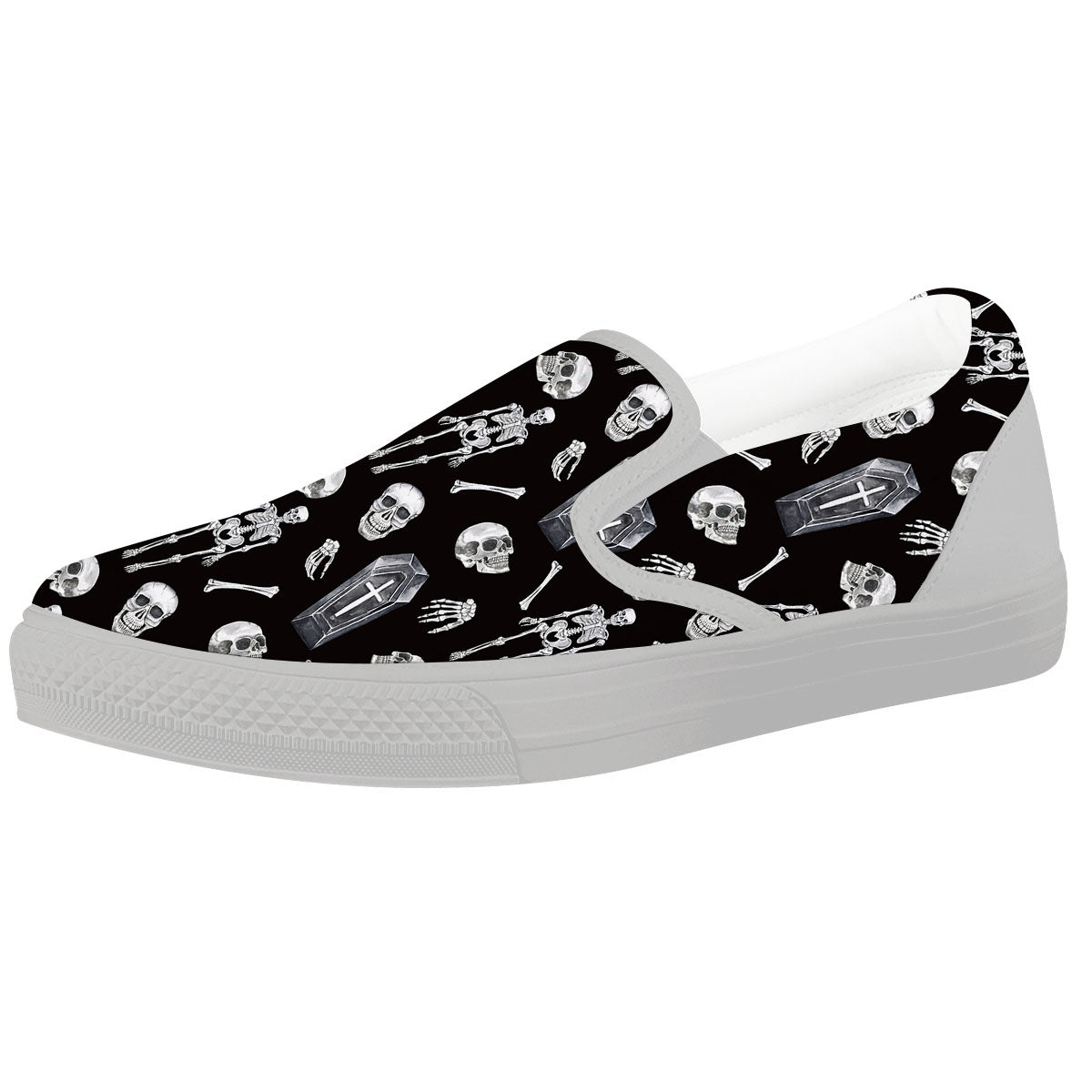Coffin White And Black Print Pattern White Slip On Shoes-grizzshop