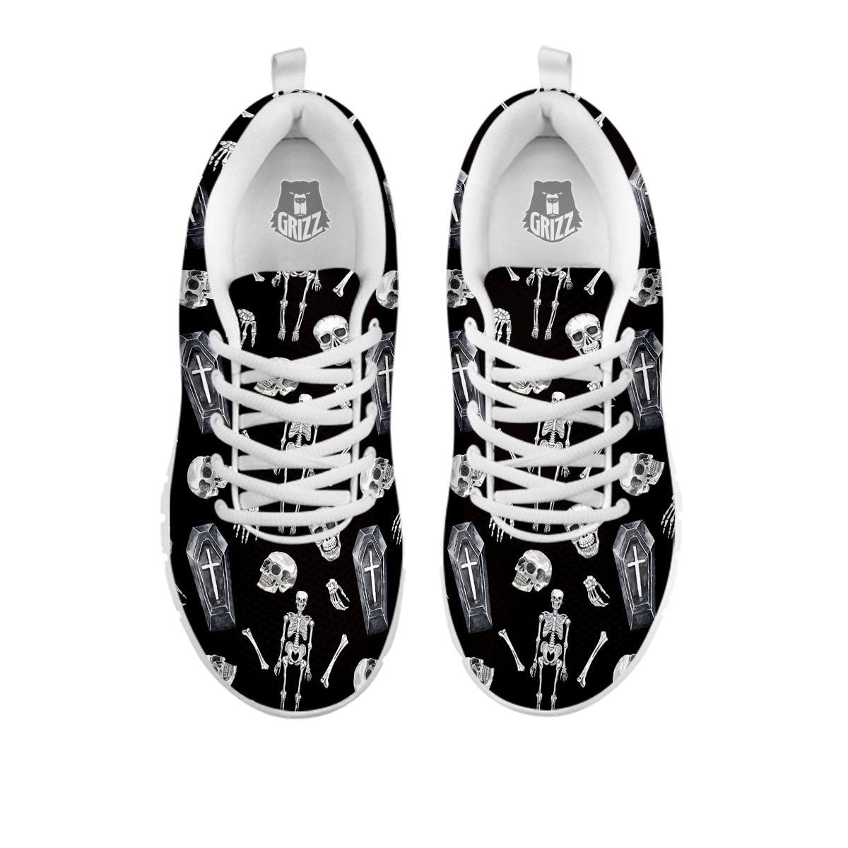 Coffin White And Black Print Pattern White Sneaker-grizzshop
