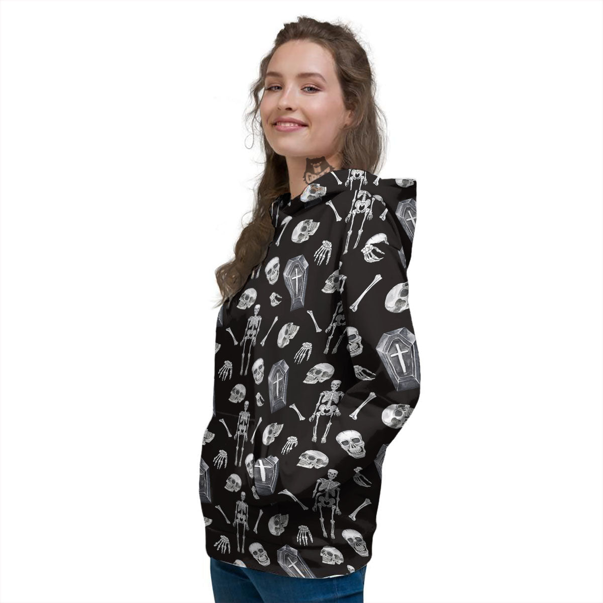 Coffin White And Black Print Pattern Women's Hoodie-grizzshop