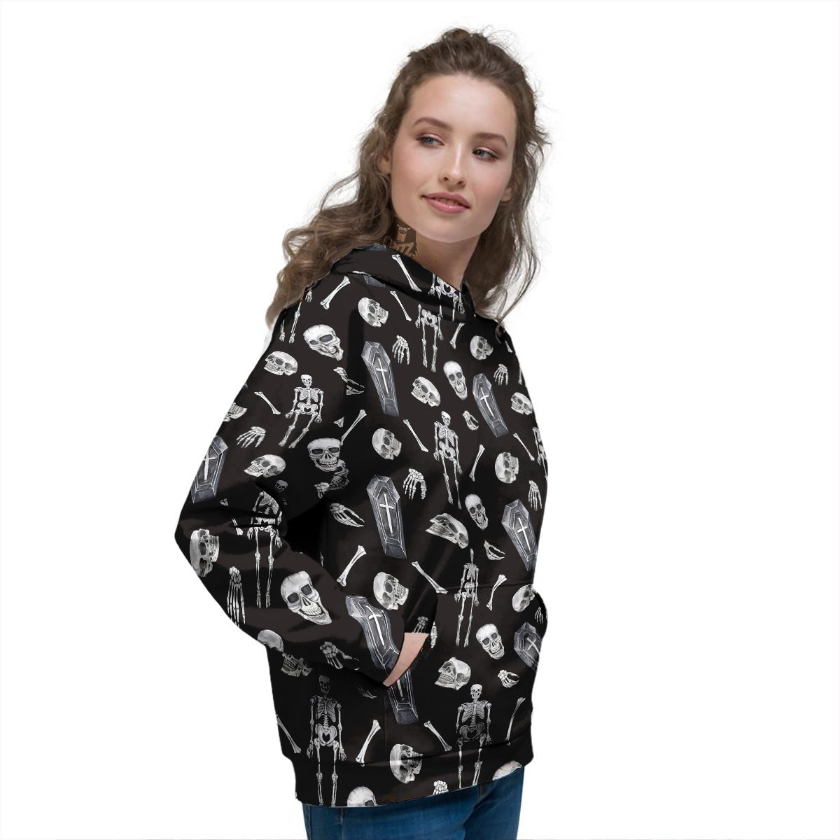 Coffin White And Black Print Pattern Women's Hoodie-grizzshop