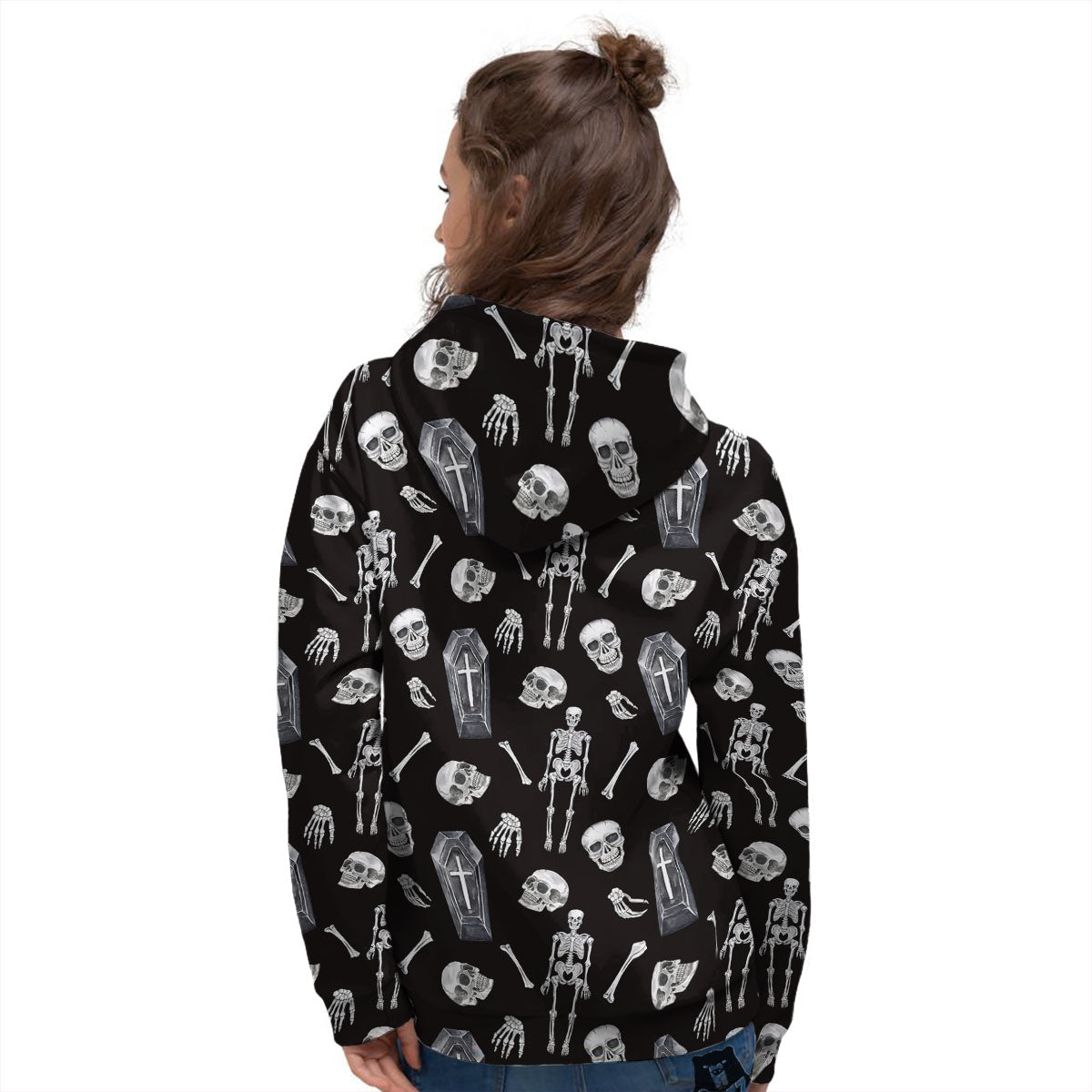 Coffin White And Black Print Pattern Women's Hoodie-grizzshop