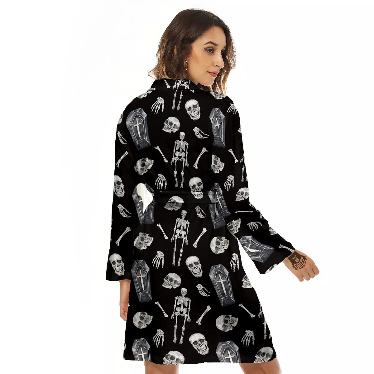 Coffin White And Black Print Pattern Women's Robe-grizzshop