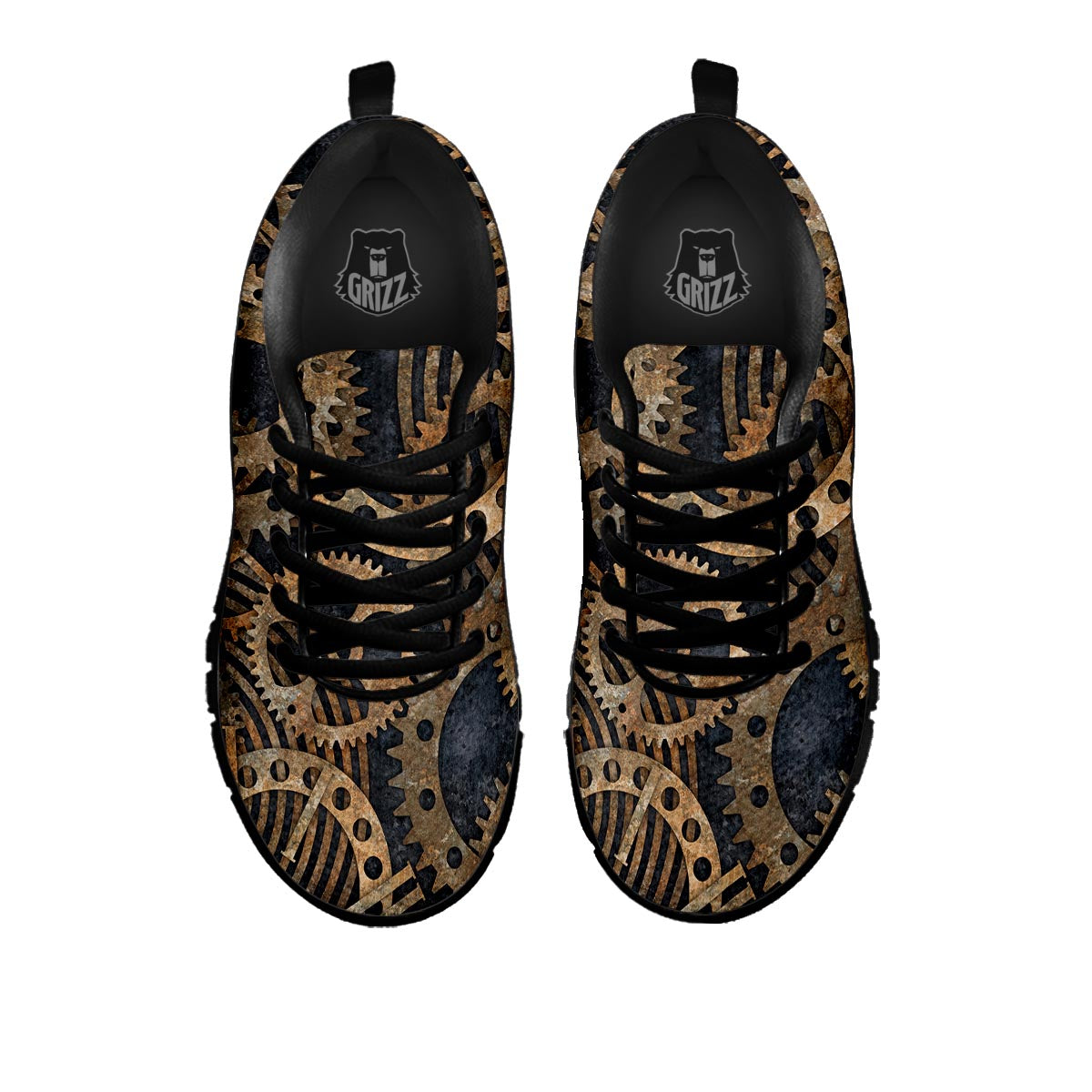 Cogs And Gears Steampunk Brass Print Black Sneaker-grizzshop