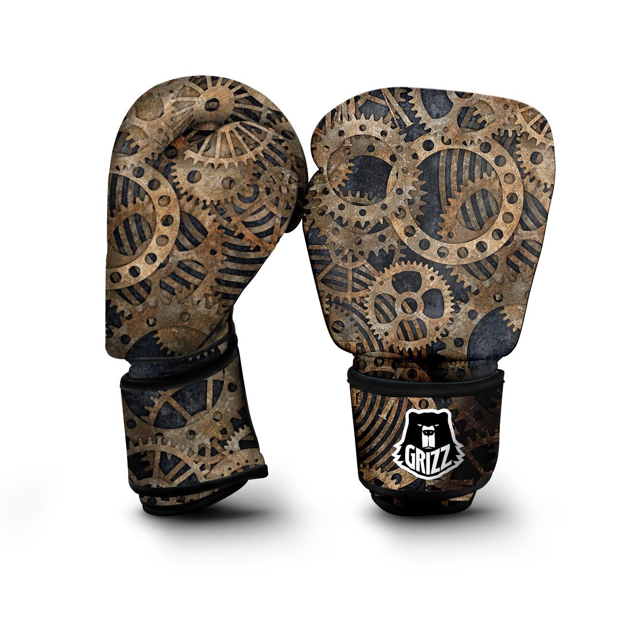 Cogs And Gears Steampunk Brass Print Boxing Gloves-grizzshop