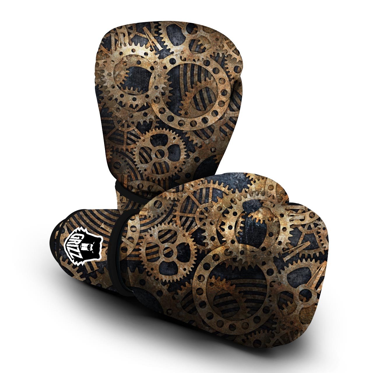 Cogs And Gears Steampunk Brass Print Boxing Gloves-grizzshop