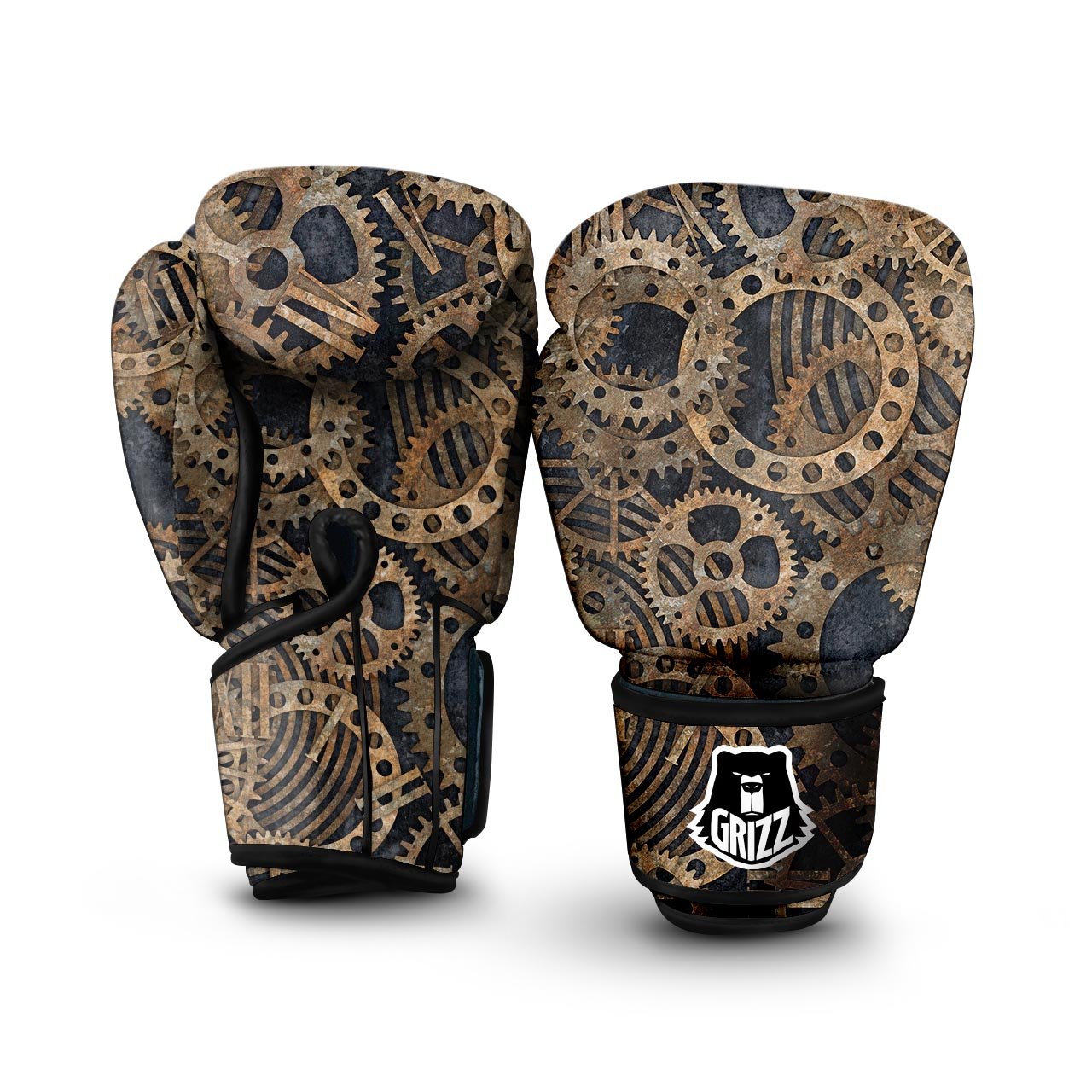 Cogs And Gears Steampunk Brass Print Boxing Gloves-grizzshop