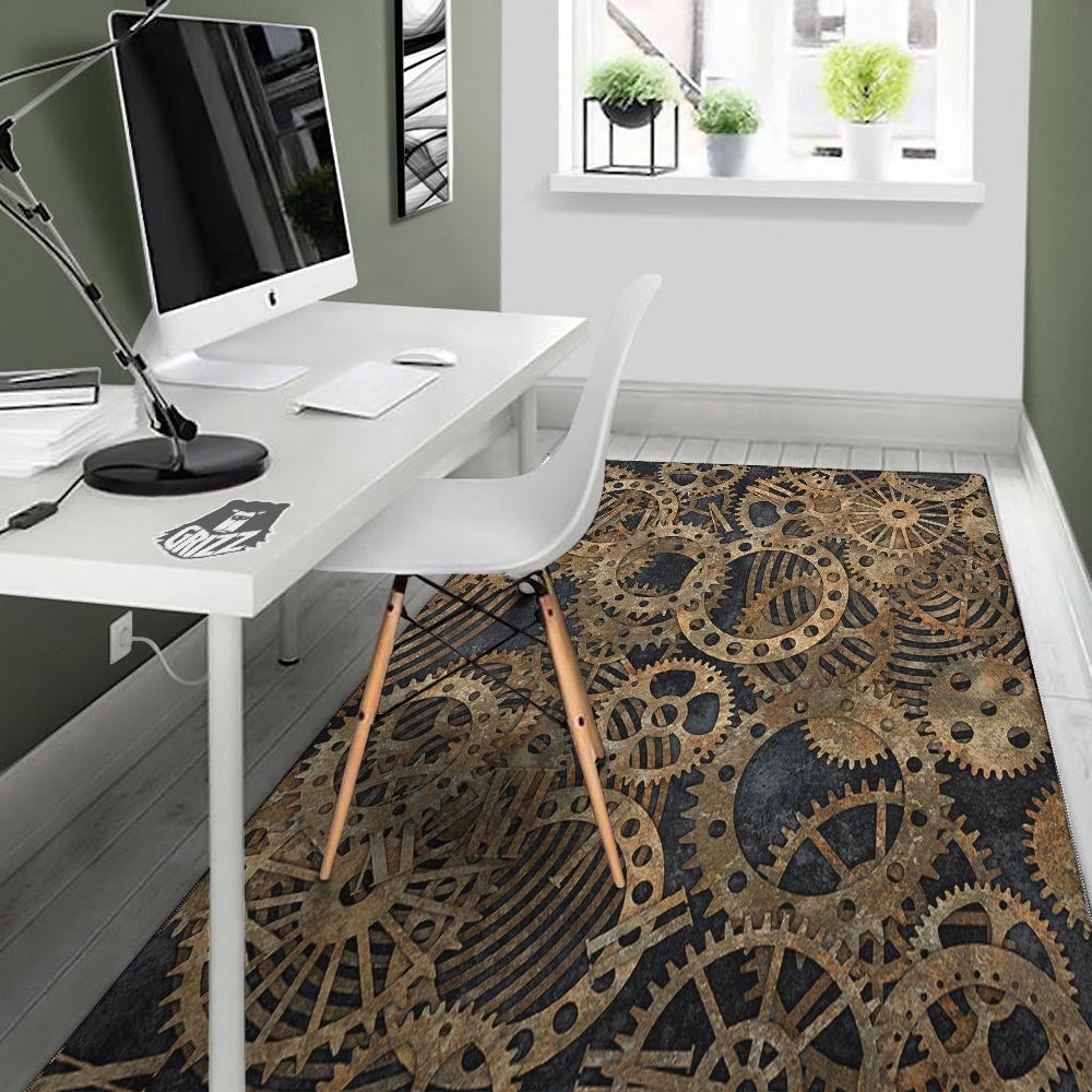 Cogs And Gears Steampunk Brass Print Floor Mat-grizzshop