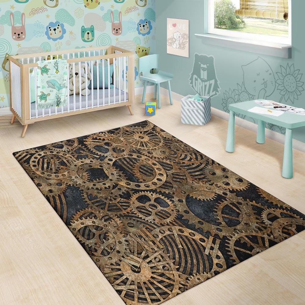 Cogs And Gears Steampunk Brass Print Floor Mat-grizzshop
