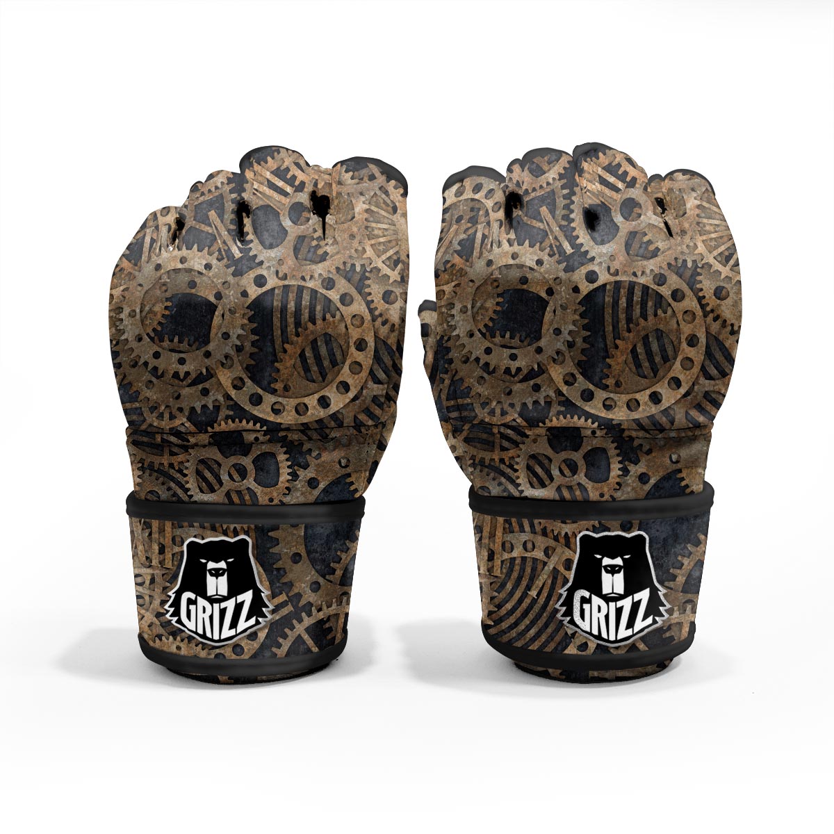 Cogs And Gears Steampunk Brass Print MMA Gloves-grizzshop