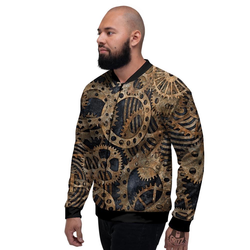 Cogs And Gears Steampunk Brass Print Men's Bomber Jacket-grizzshop