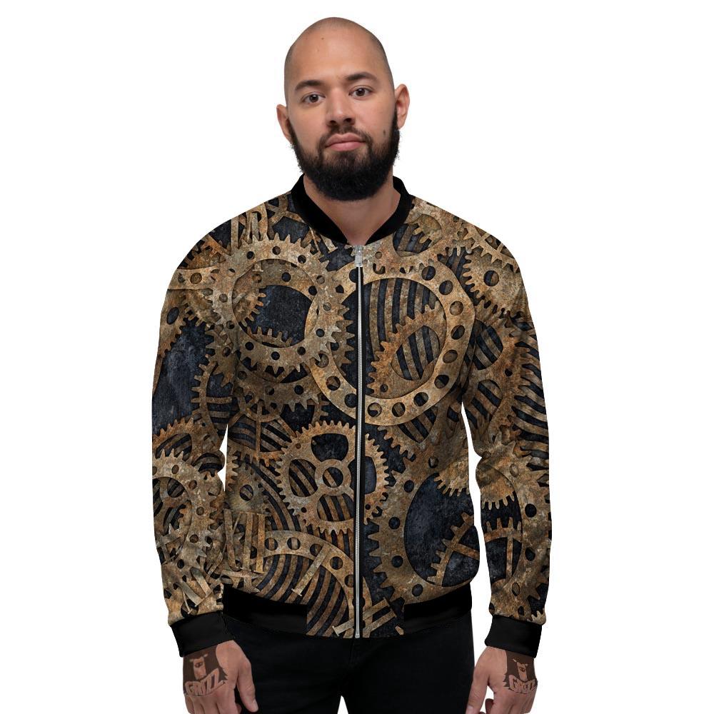Cogs And Gears Steampunk Brass Print Men's Bomber Jacket-grizzshop