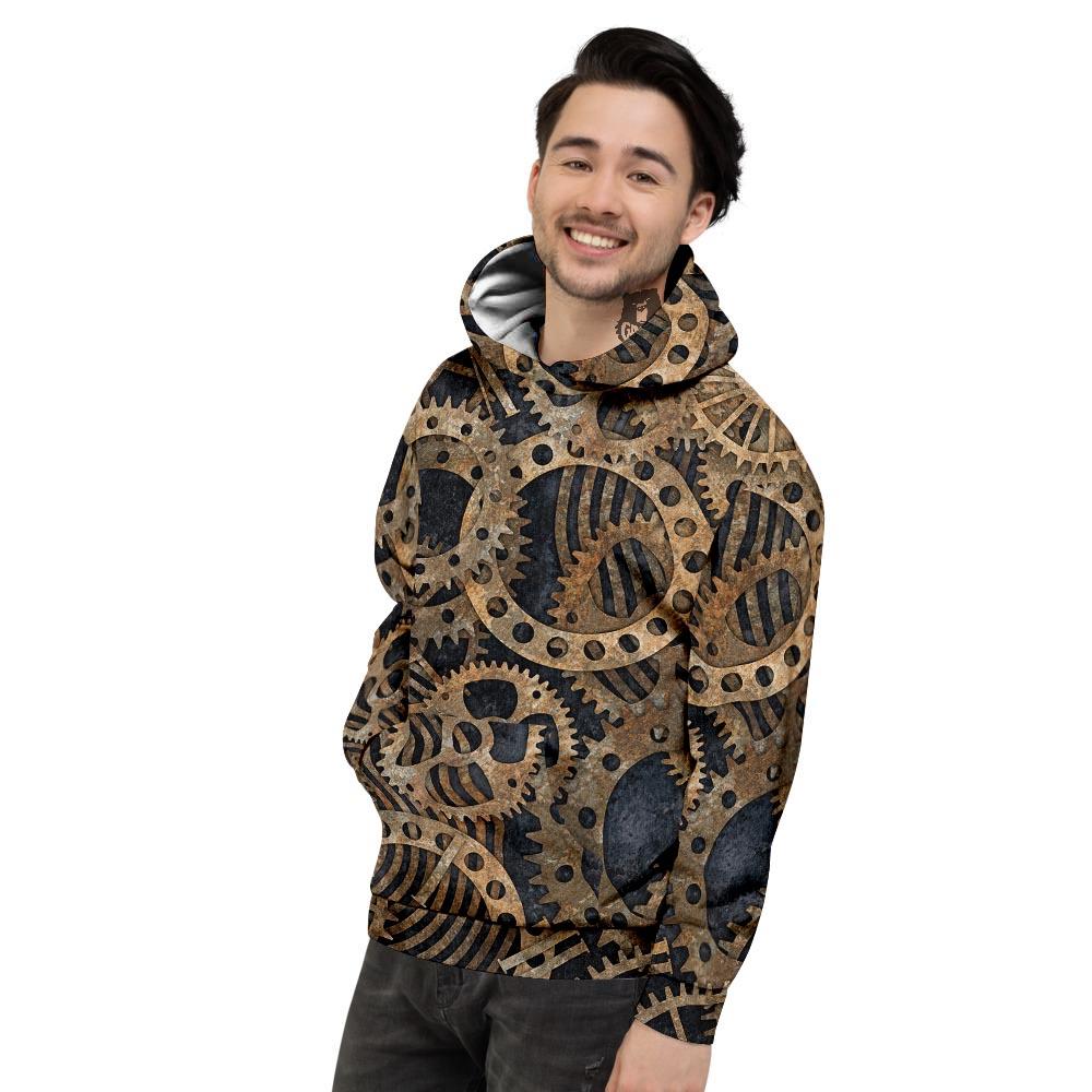Cogs And Gears Steampunk Brass Print Men's Hoodie-grizzshop