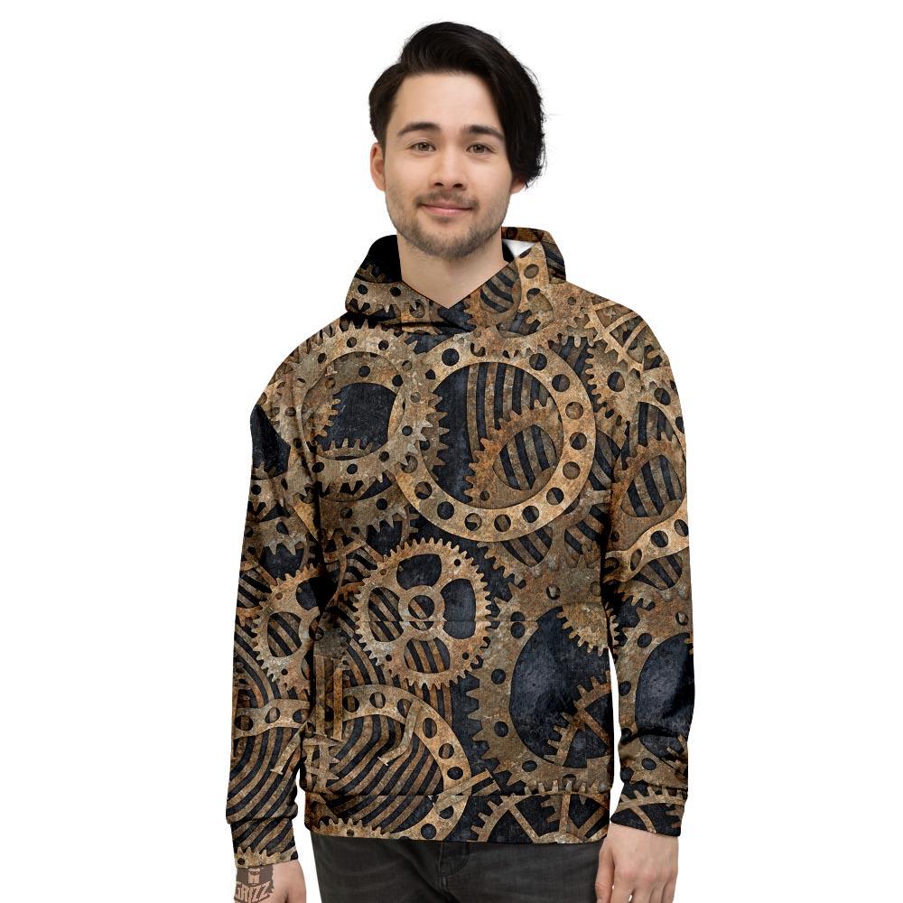 Cogs And Gears Steampunk Brass Print Men's Hoodie-grizzshop