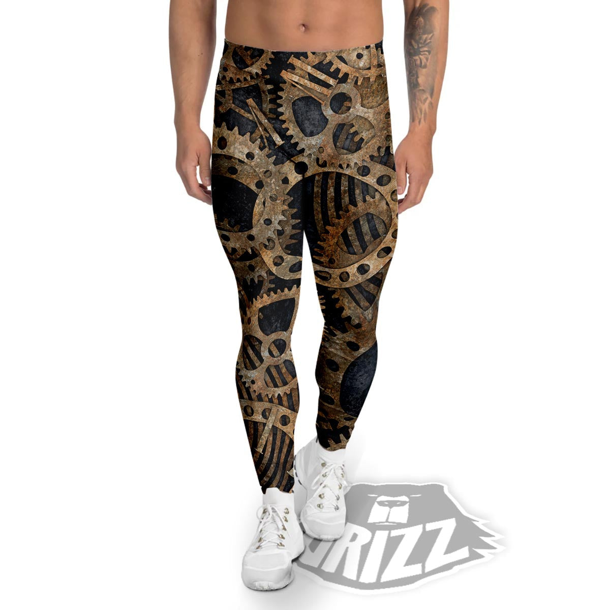 Cogs And Gears Steampunk Brass Print Men's Leggings-grizzshop