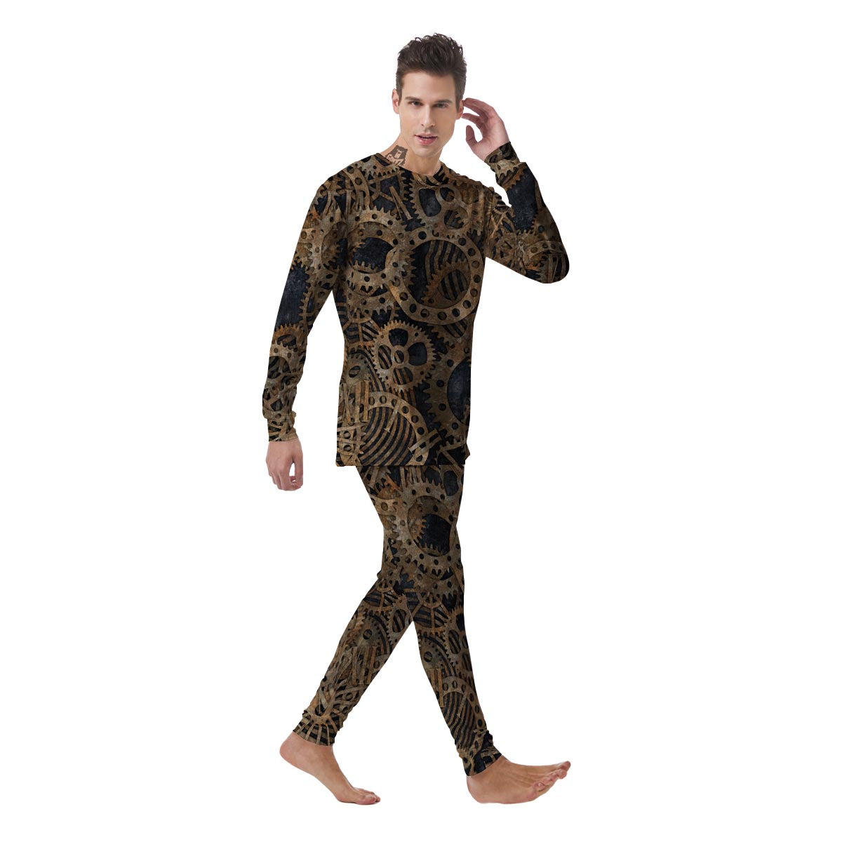 Cogs And Gears Steampunk Brass Print Men's Pajamas-grizzshop