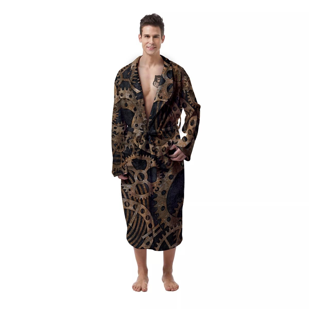 Cogs And Gears Steampunk Brass Print Men's Robe-grizzshop