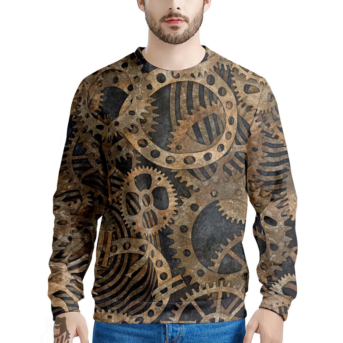 Cogs And Gears Steampunk Brass Print Men's Sweatshirt-grizzshop