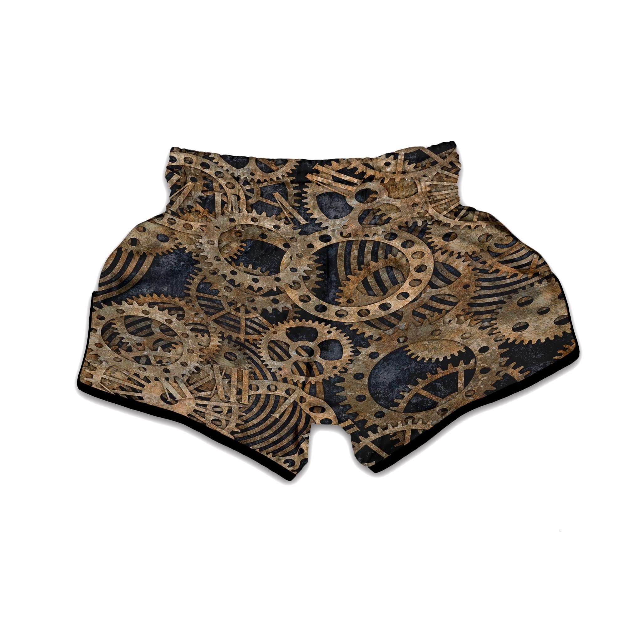 Cogs And Gears Steampunk Brass Print Muay Thai Boxing Shorts-grizzshop
