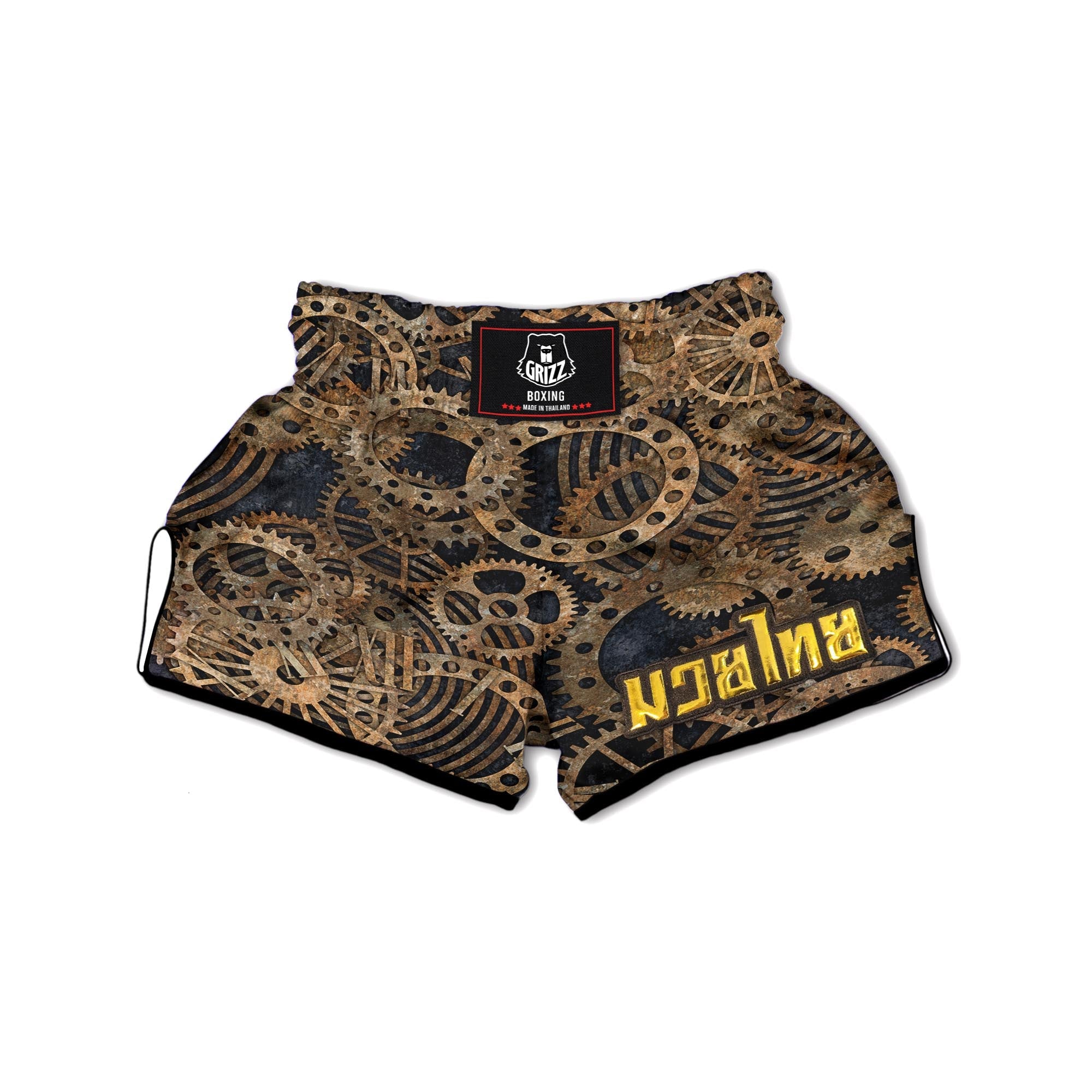 Cogs And Gears Steampunk Brass Print Muay Thai Boxing Shorts-grizzshop