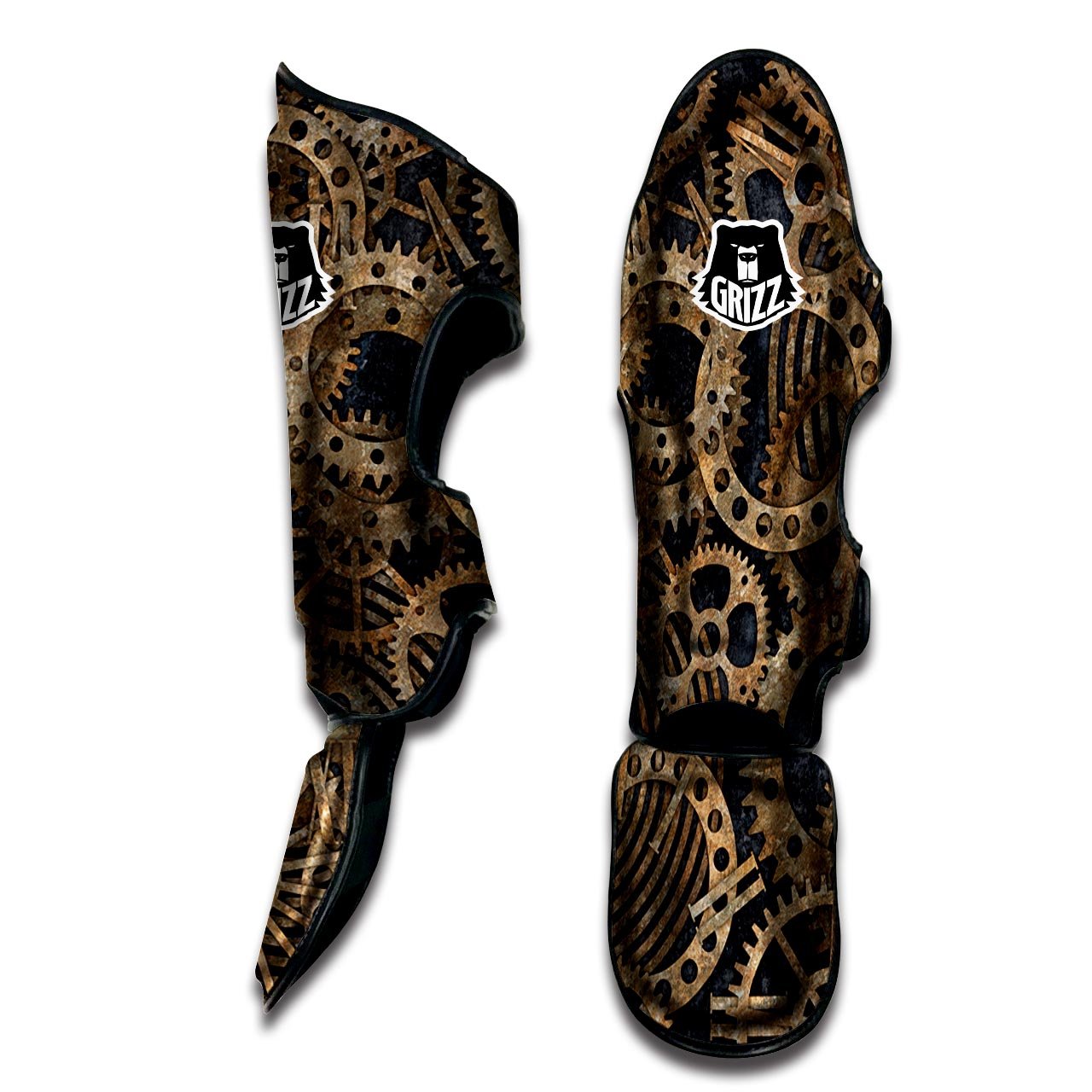 Cogs And Gears Steampunk Brass Print Muay Thai Shin Guards-grizzshop