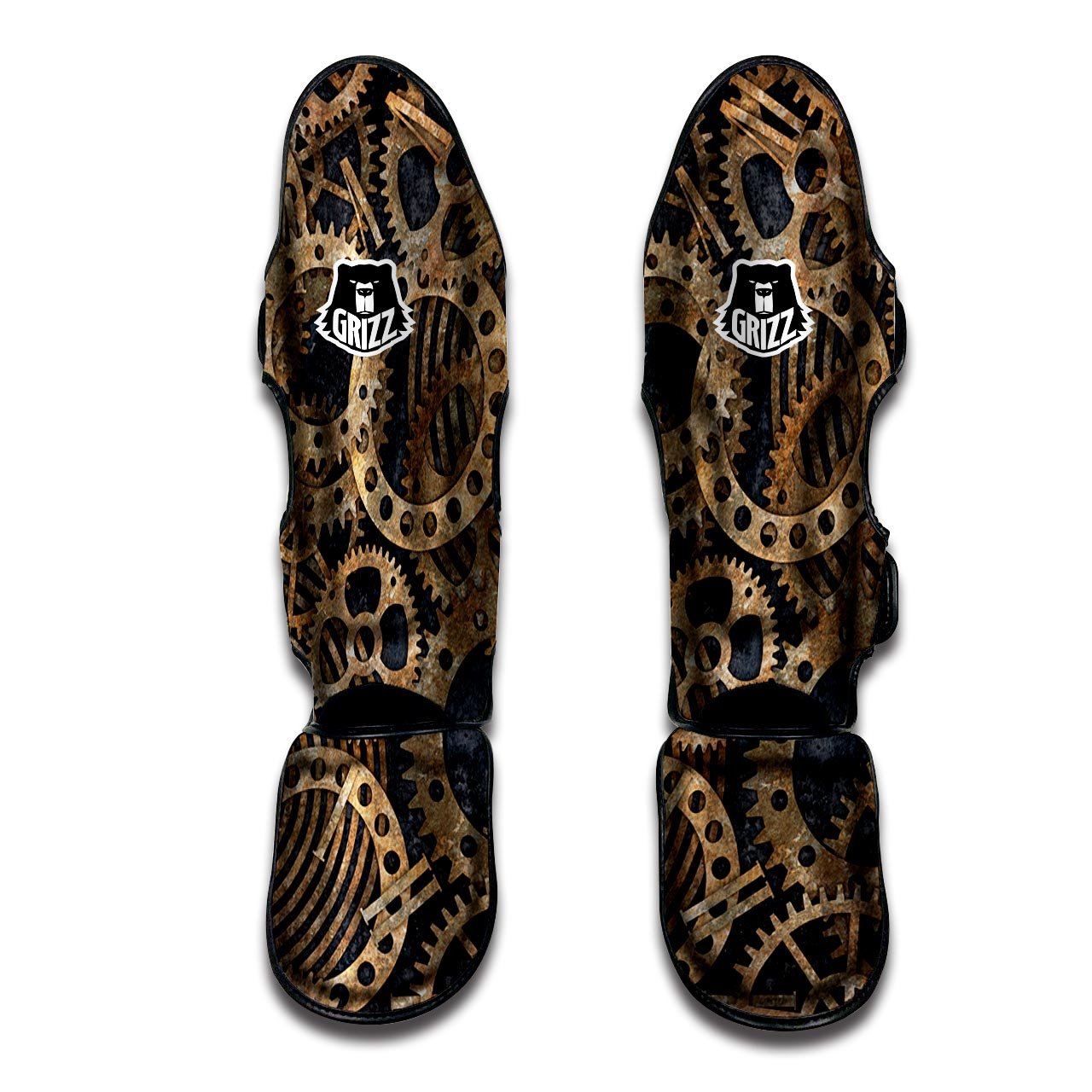 Cogs And Gears Steampunk Brass Print Muay Thai Shin Guards-grizzshop