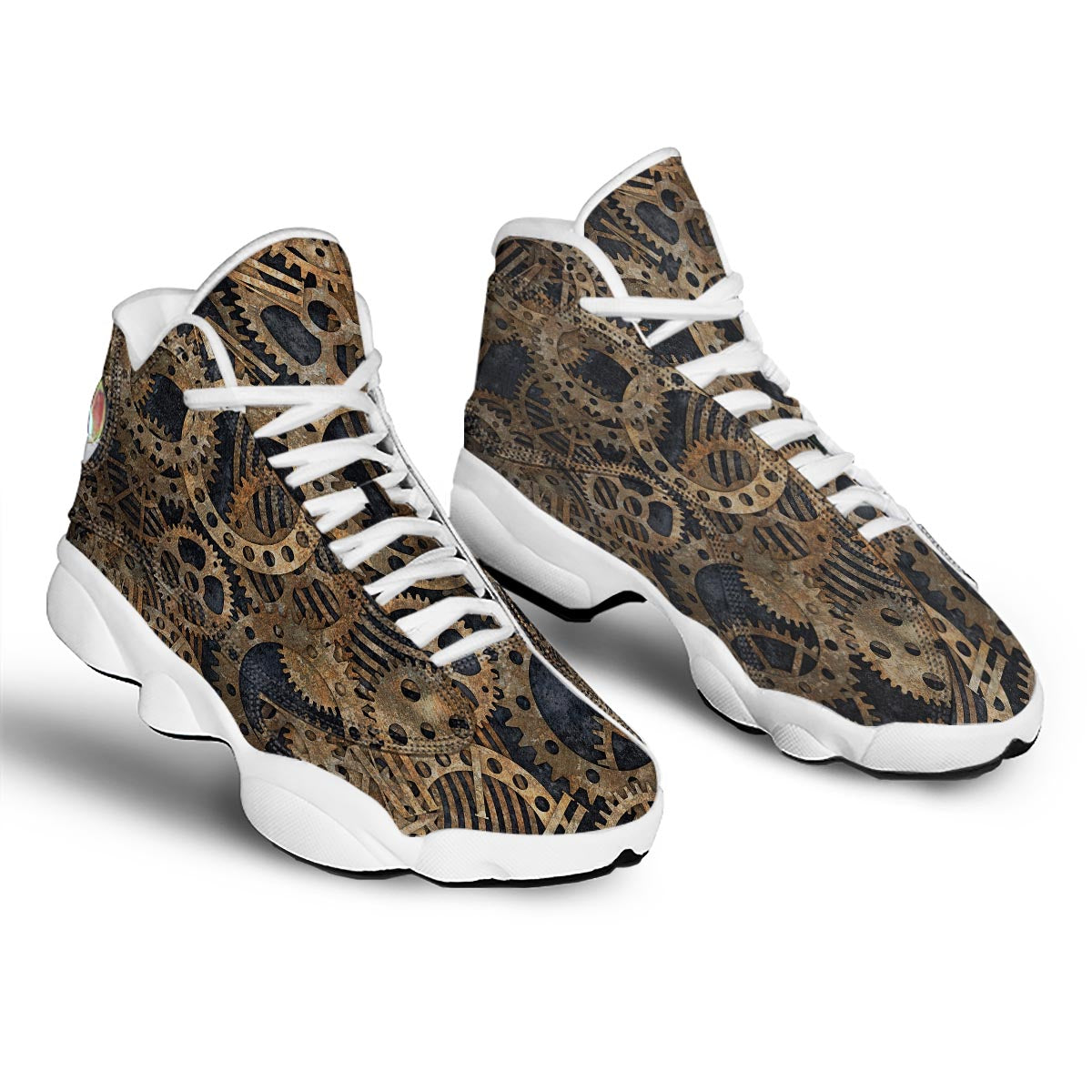 Cogs And Gears Steampunk Brass Print White Basketball Shoes-grizzshop