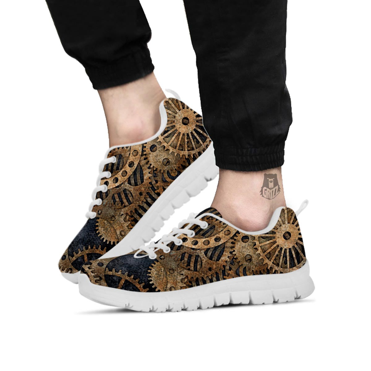 Cogs And Gears Steampunk Brass Print White Sneaker-grizzshop