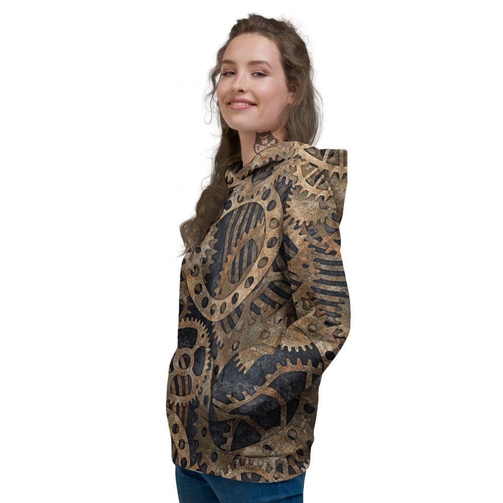 Cogs And Gears Steampunk Brass Print Women's Hoodie-grizzshop
