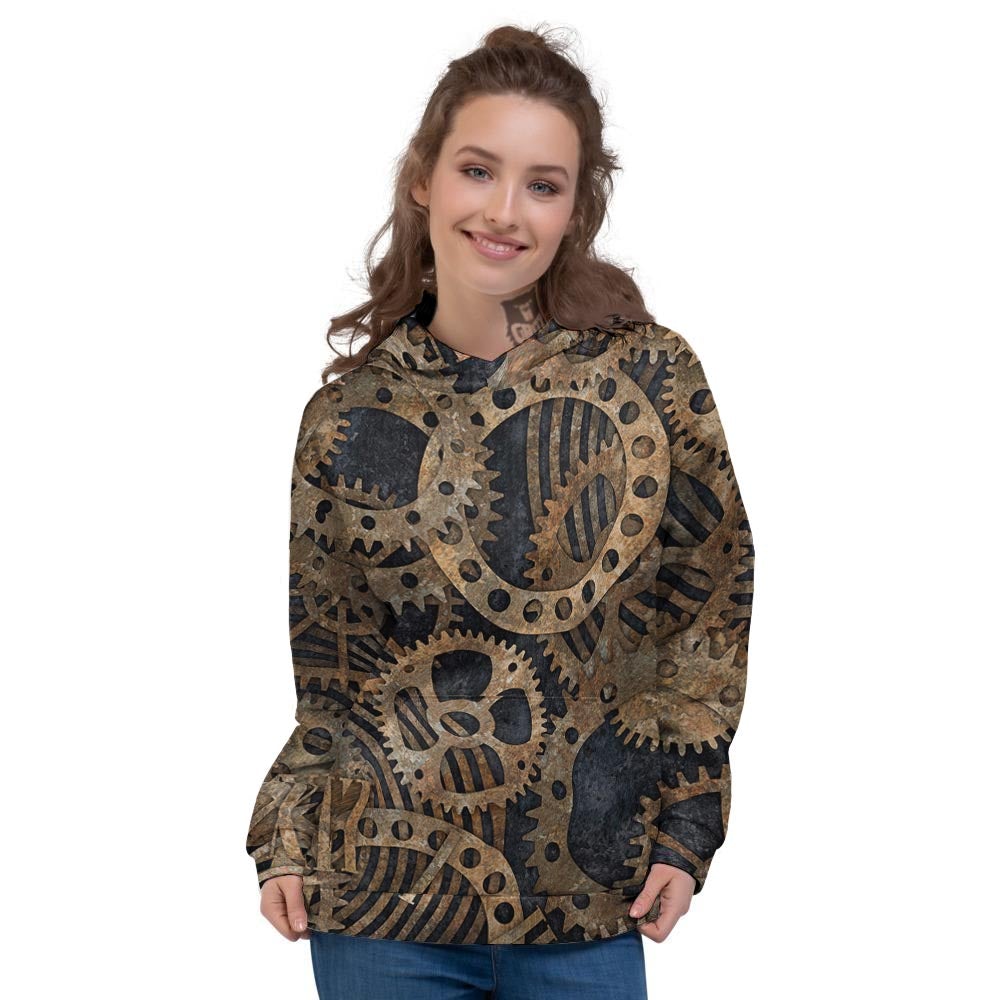 Cogs And Gears Steampunk Brass Print Women's Hoodie-grizzshop