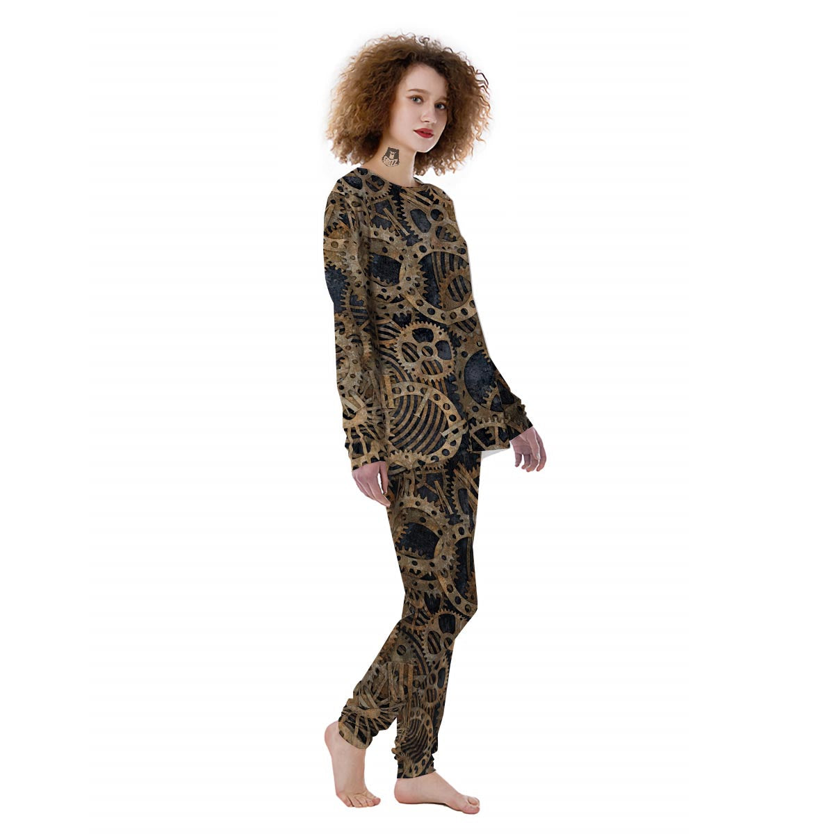 Cogs And Gears Steampunk Brass Print Women's Pajamas-grizzshop