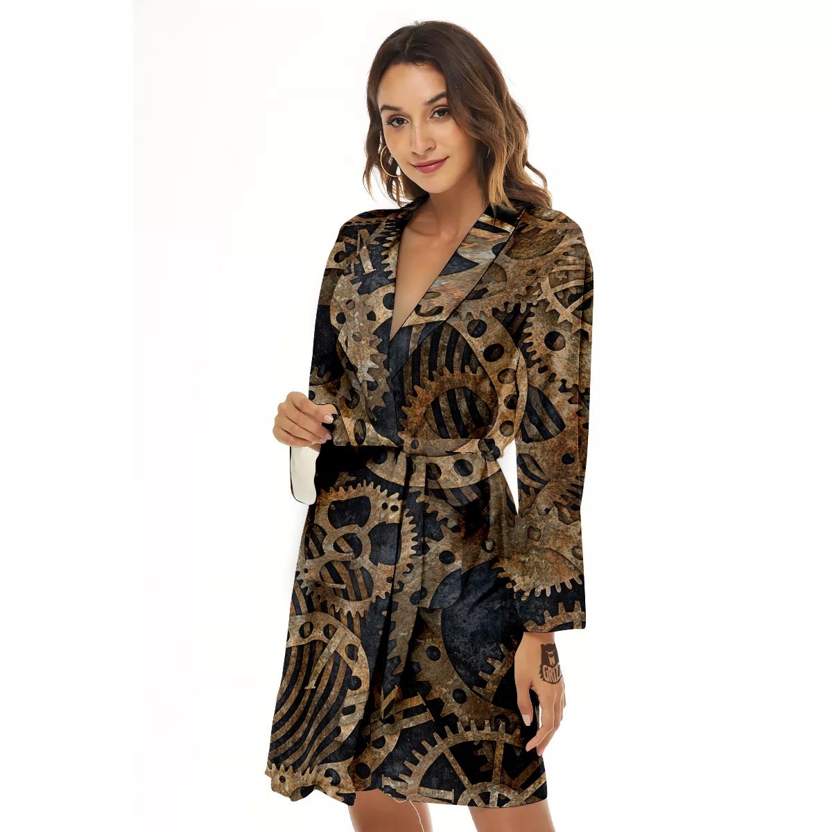 Cogs And Gears Steampunk Brass Print Women's Robe-grizzshop