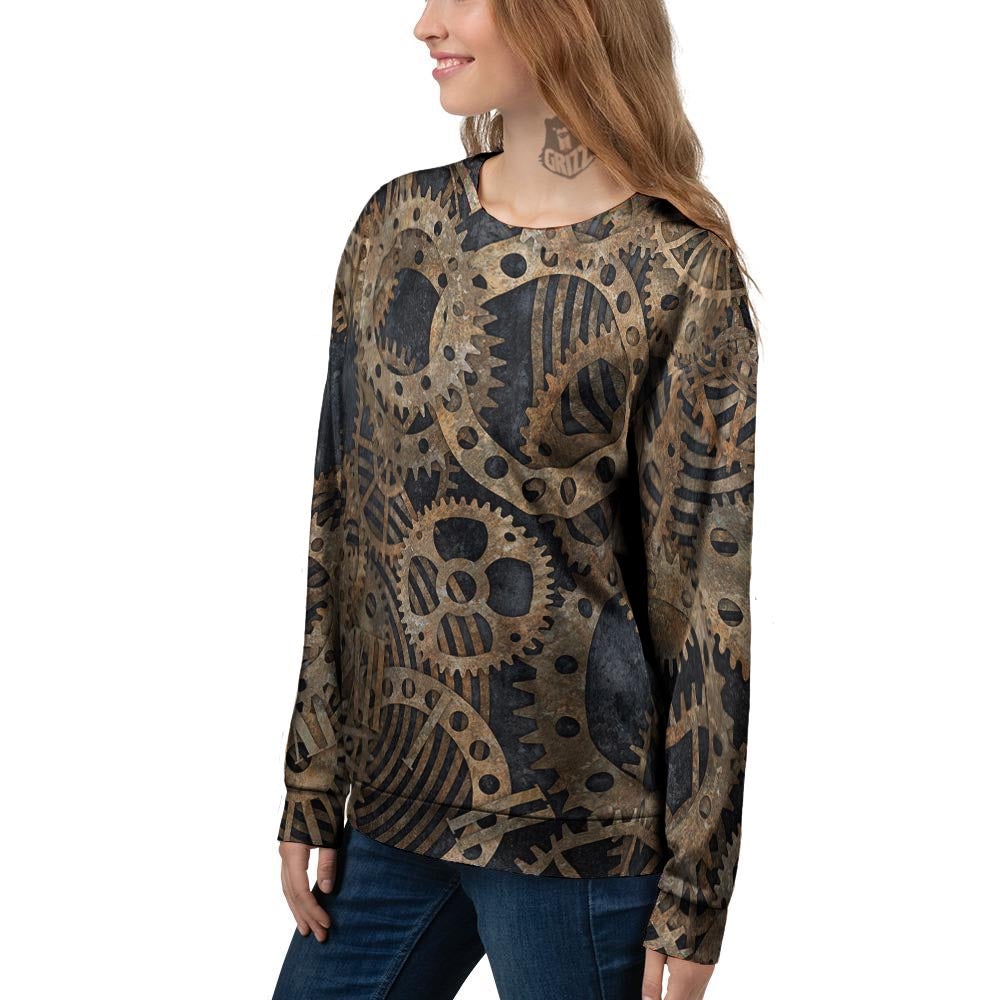 Cogs And Gears Steampunk Brass Print Women's Sweatshirt-grizzshop