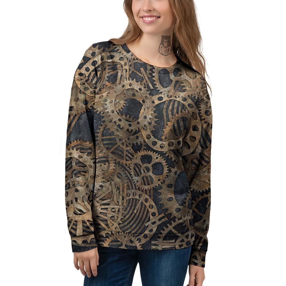 Cogs And Gears Steampunk Brass Print Women's Sweatshirt-grizzshop