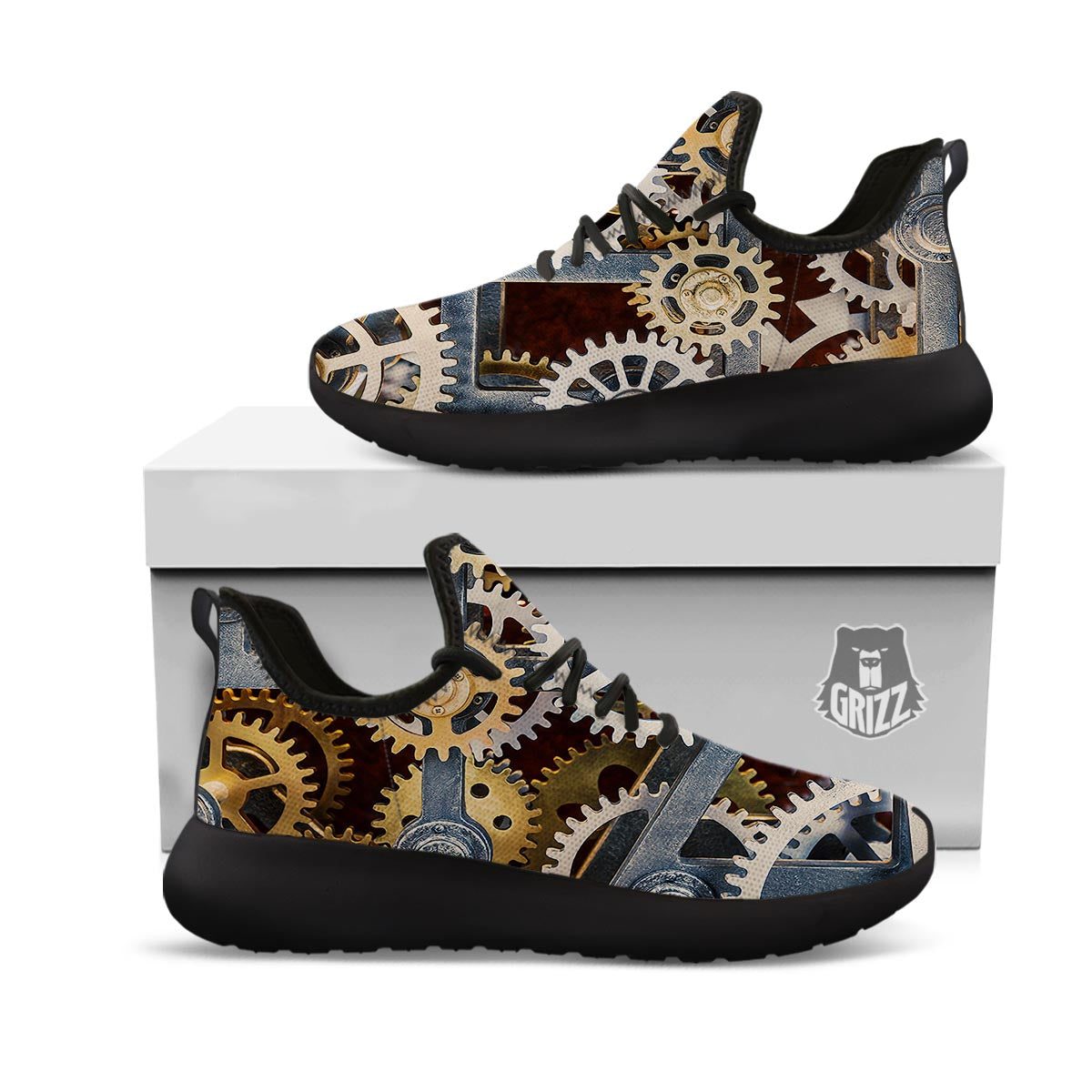 Cogs And Steampunk Gears Print Black Athletic Shoes-grizzshop
