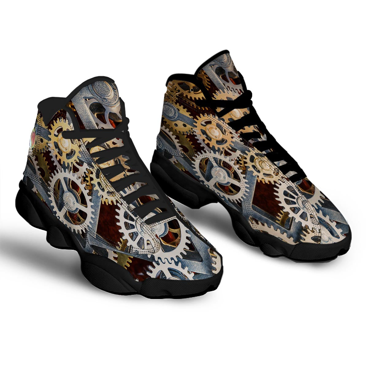Cogs And Steampunk Gears Print Black Basketball Shoes-grizzshop