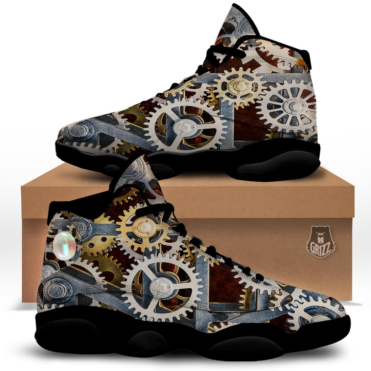 Cogs And Steampunk Gears Print Black Basketball Shoes-grizzshop