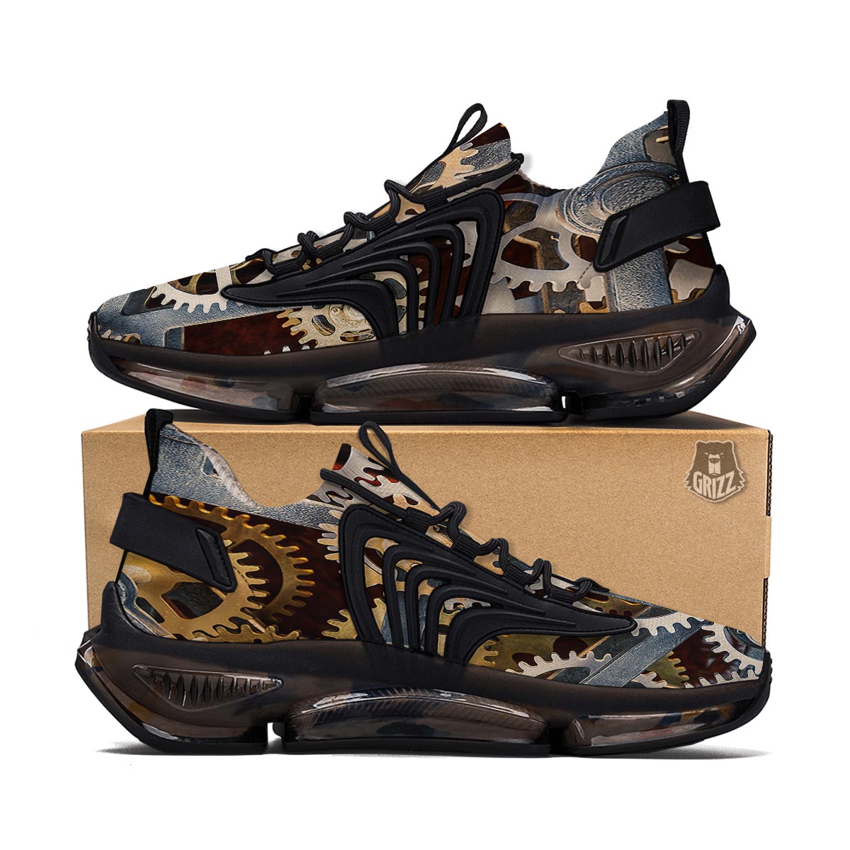 Cogs And Steampunk Gears Print Black Gym Shoes-grizzshop