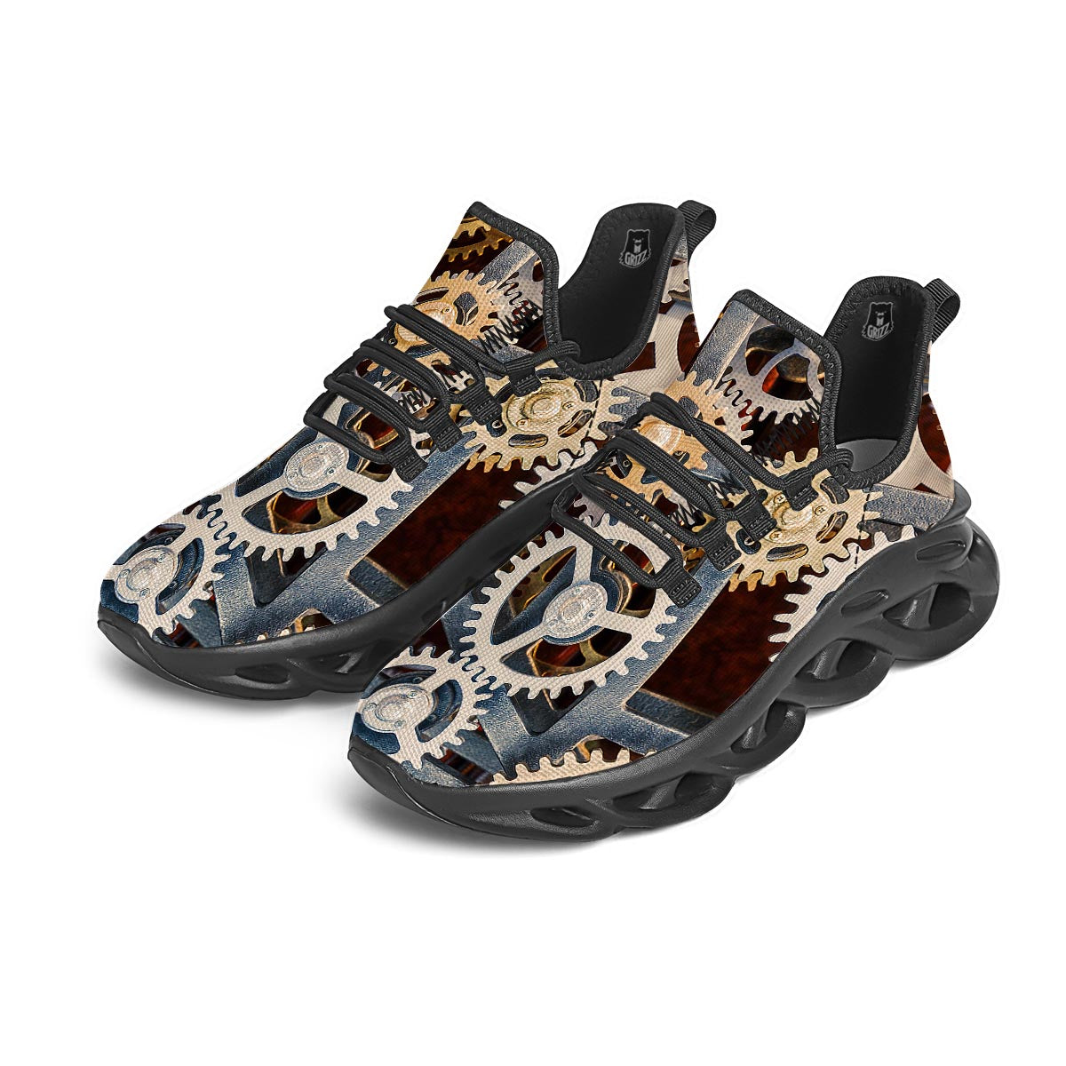 Cogs And Steampunk Gears Print Black Running Shoes-grizzshop