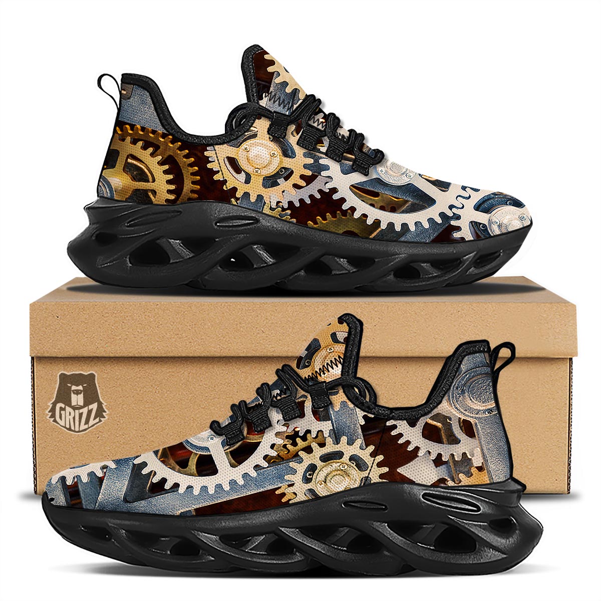 Cogs And Steampunk Gears Print Black Running Shoes-grizzshop