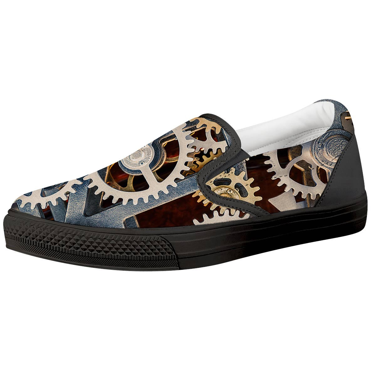 Cogs And Steampunk Gears Print Black Slip On Shoes-grizzshop