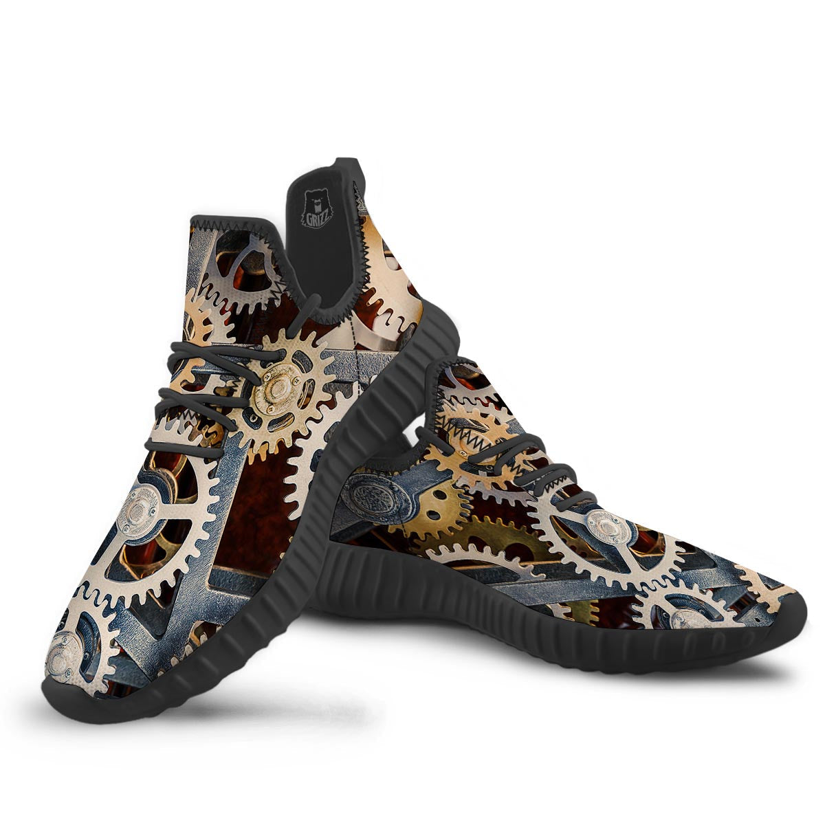 Cogs And Steampunk Gears Print Black Walking Shoes-grizzshop