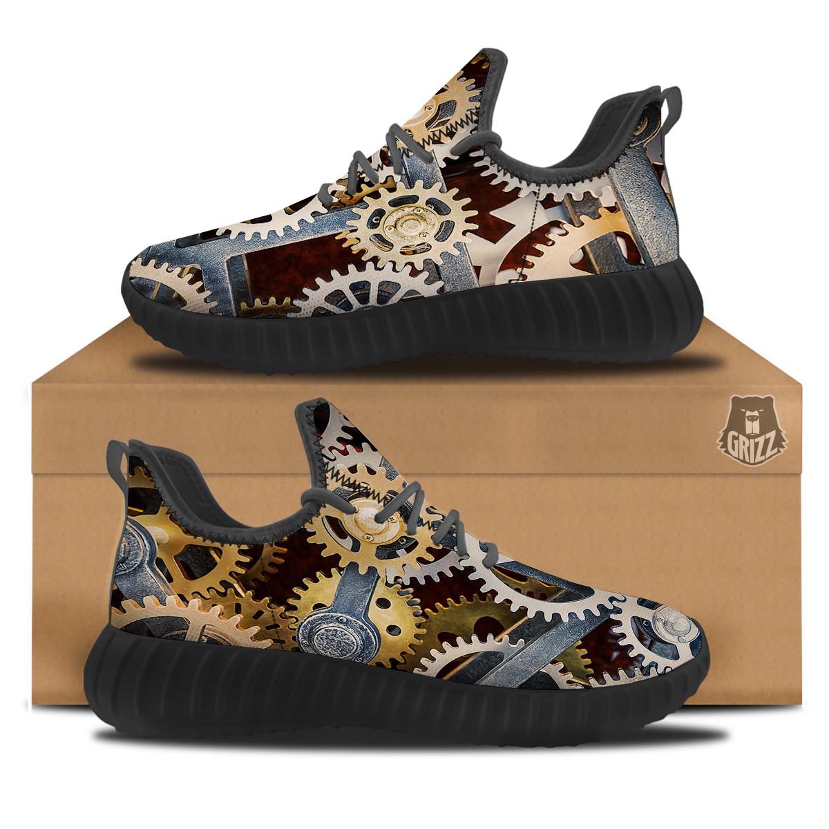 Cogs And Steampunk Gears Print Black Walking Shoes-grizzshop