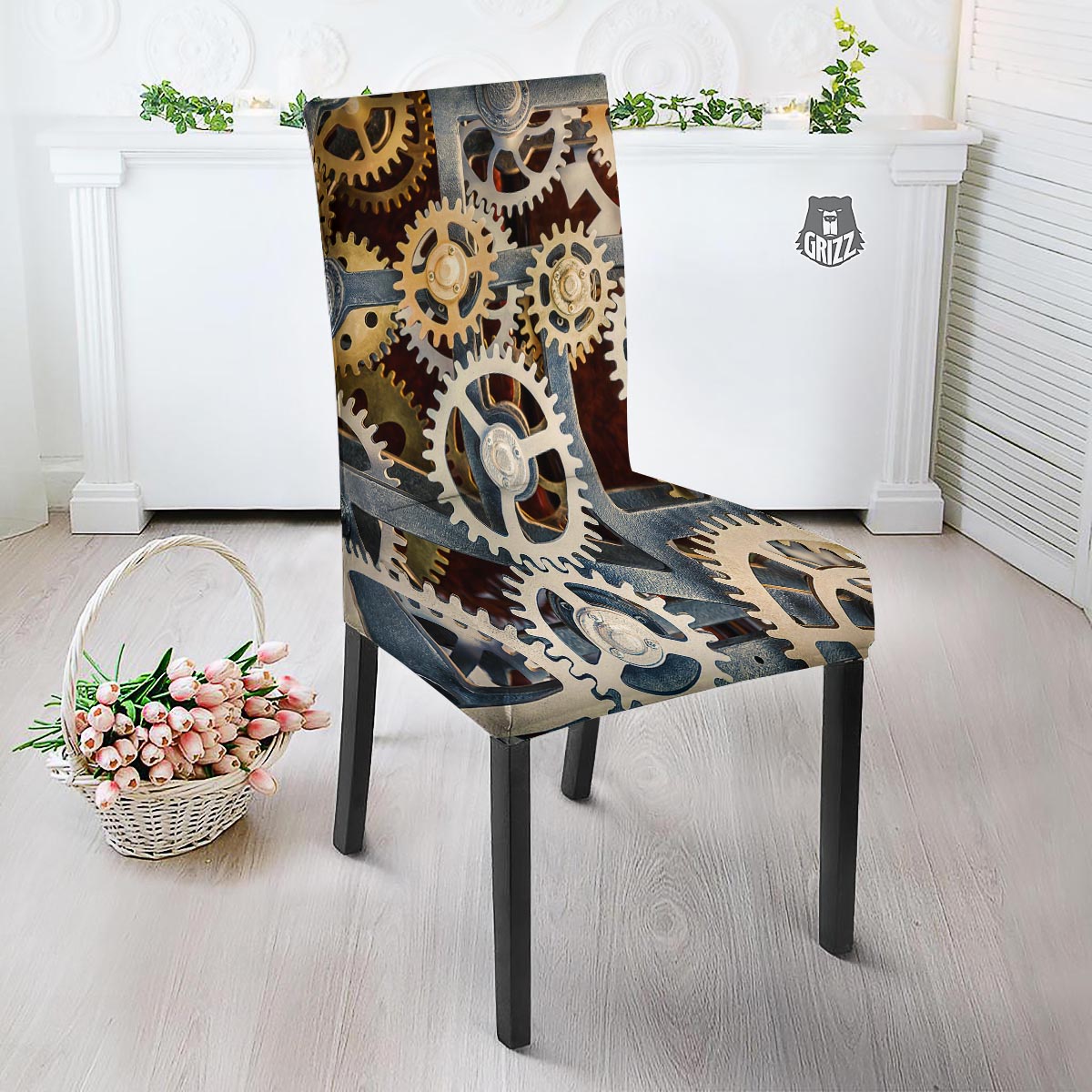 Cogs And Steampunk Gears Print Dining Chair Slipcover-grizzshop