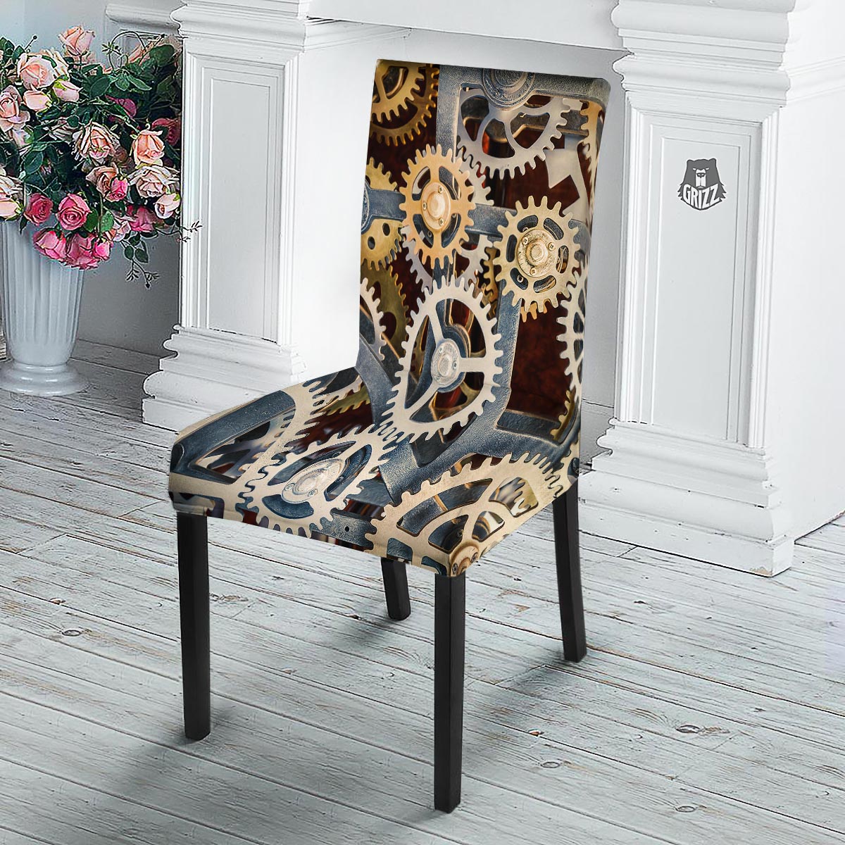 Cogs And Steampunk Gears Print Dining Chair Slipcover-grizzshop